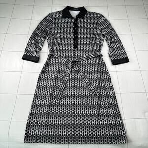 J. McLaughlin Dress Womens Medium Black Gray Chain Link Catalina Cloth Belt Tie